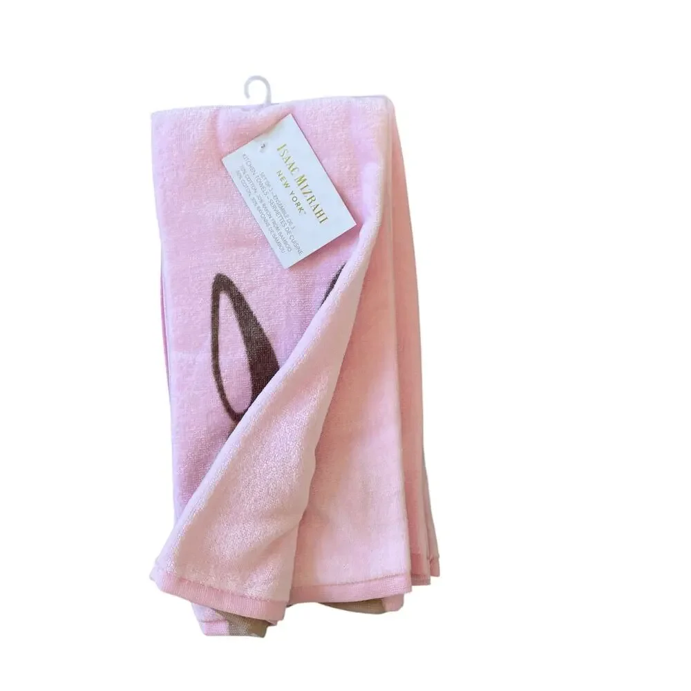 ISAAC MIZRAHI Pink Bunny Rabbit Cotton Kitchen Towels 19x28 Set of 3 Spring New